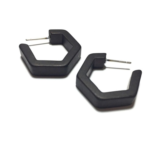 Frosted Vintage Honeycomb Lucite Hoops Earrings - Picture 4 of 5